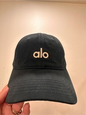 ALO Yoga  Black Baseball Cap with Cream Logo use once
